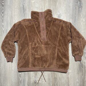 JoyLab Sherpa Pullover Sweatshirt - Women’s Medium - Brown Cozy Fleece w/ Pocket